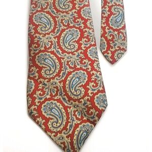STAFFORD Executive Men's Silk XL Designer Necktie Red PAISLEY Extra Long‎